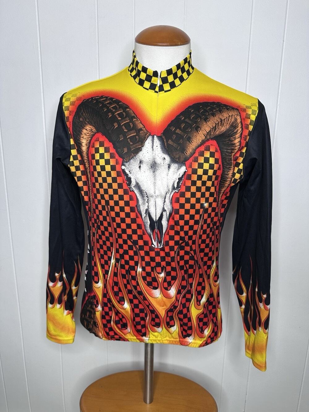 Primal Wear Tread Head Shirt Mens M Zip Ram Skull Flames Cycling Jersey Art